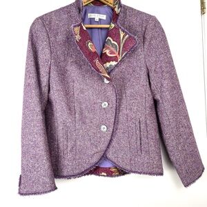 Allan Waller Made in Italy Wool Blend Blazer size 6 Orchid Tweed Floral Lining